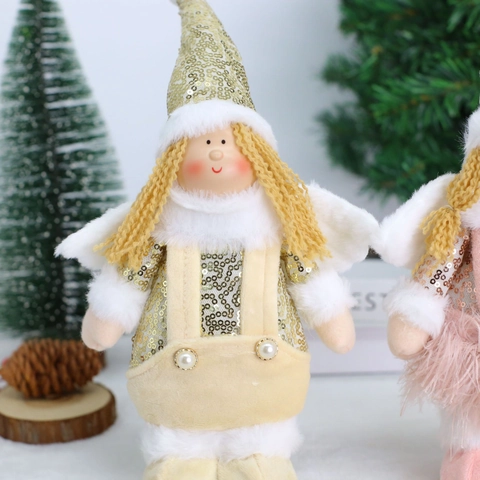 Weihnachtsengel Plüschpuppe Ornamente Pailletten Federflügel Weihnachtsbaum Hängende Dekorationen Urlaub Zuhause Desktop Dekor
