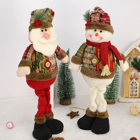 Retro Weihnachten Karierte Stehende Puppen Weihnachtsmann Schneemann Rentier Figuren Für Mall Hotel Zuhause Feiertag Ornamente
