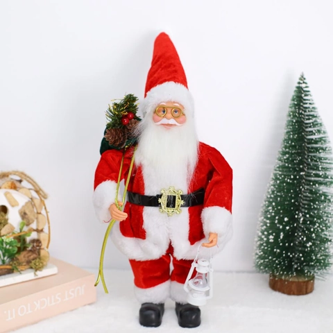 Traditionele Staande Kerstman Figuur Met Lantaarn En Cadeauzak Rood Pluche Kerstversiering Voor Vakantie Huis Decor