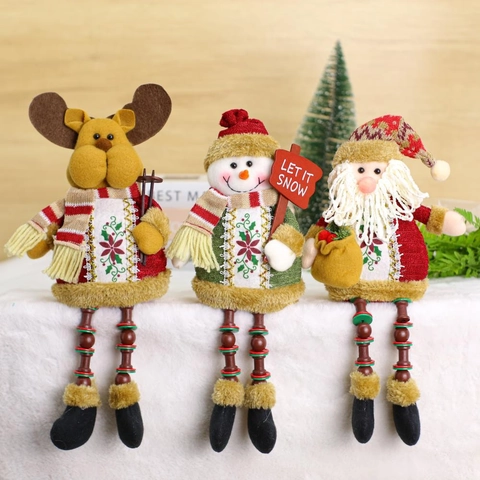 Weihnachts Plüschpuppe Lange Perlenbeine Sitzend Weihnachtsmann Schneemann Rentier Ornament Für Feiertag Tisch Dekoration