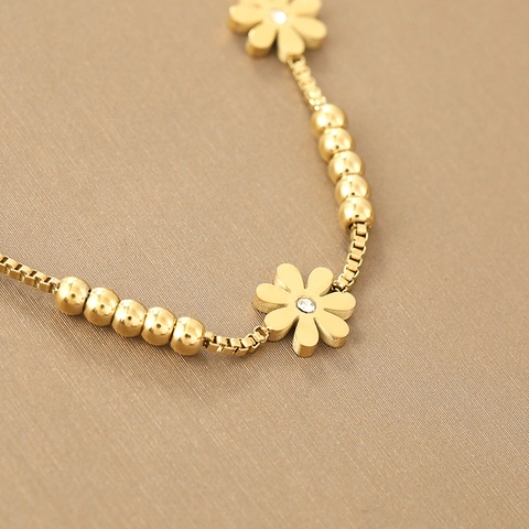 Bracelet en Acier Inoxydable Marguerite Dorée pour Femme Minimaliste Ajustable Zircone Cubique Bijoux Cadeau