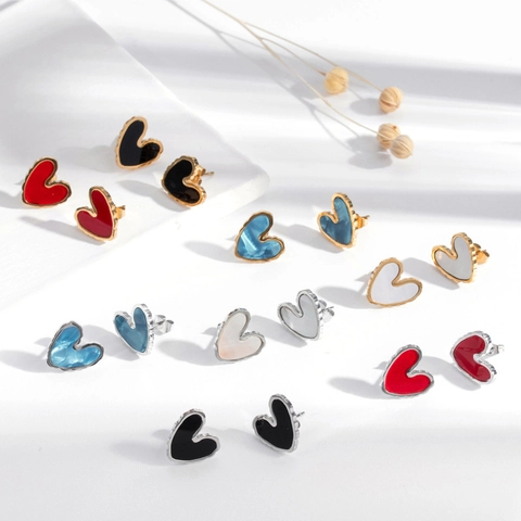 Minimalist Stainless Steel Heart Stud Earrings For Women Light Luxury Enamel Marble Pattern Gold Silver Fashion Jewelry
