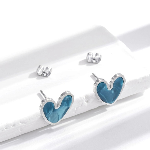 Minimalist Stainless Steel Heart Stud Earrings For Women Light Luxury Enamel Marble Pattern Gold Silver Fashion Jewelry