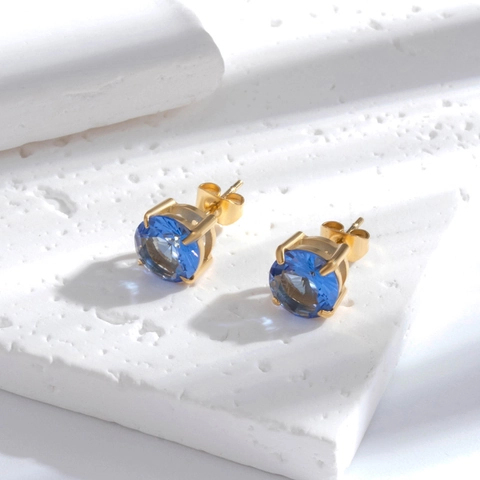 Boucles d'Oreilles Clous Minimalistes en Acier Inoxydable Pour Femmes Zircone Circulaire Incrustée Or Argent Plaqué Bleu Rouge Bijoux