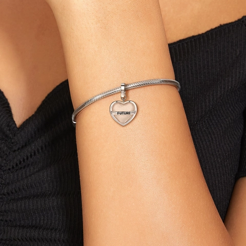 S925 Sterling Silber Herz Anhänger Glas Eingelegt FUTURE Gravur DIY Charm Für Halskette Armband Herstellung Y2K Damen Schmuck