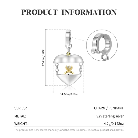 Charm Medaglione a Cuore in Argento Sterling 925 Con Anello a Sorpresa All'interno Pendente Con Strass per Bracciale DIY Gioielli Donna Regalo