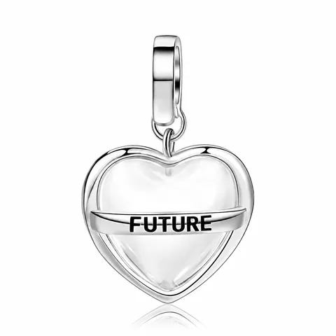 S925 Sterling Silber Herz Anhänger Glas Eingelegt FUTURE Gravur DIY Charm Für Halskette Armband Herstellung Y2K Damen Schmuck
