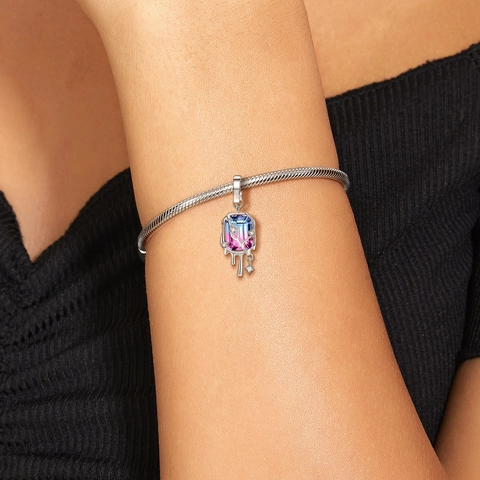Ciondolo a Cubo Sciolto Y2K Argento Sterling S925 Sfumatura Blu Viola Strass Gioielli Geometrici Irregolari Per Donna Collana