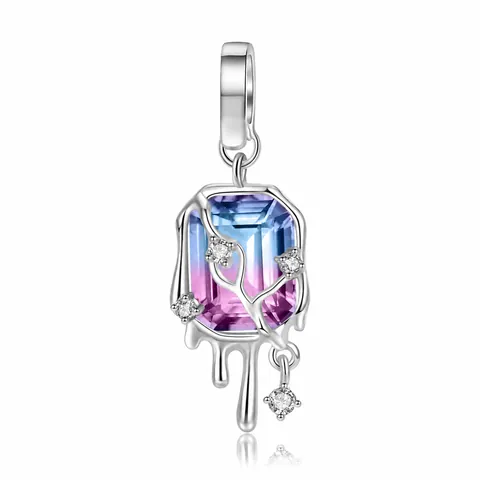 Ciondolo a Cubo Sciolto Y2K Argento Sterling S925 Sfumatura Blu Viola Strass Gioielli Geometrici Irregolari Per Donna Collana