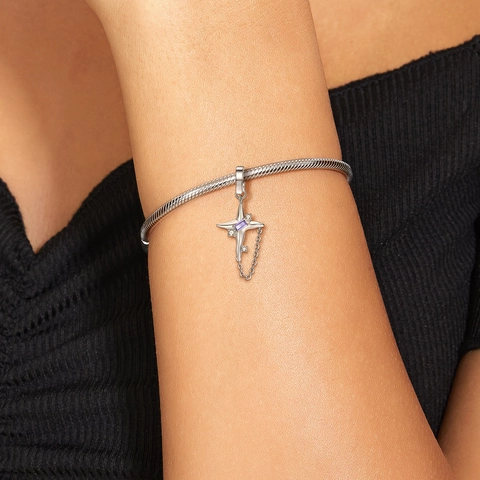 925 Sterlingsilber Vierpunkt Stern Anhänger Lila Zirkonia Y2K Stil Schmuck Charm Zubehör Für Halskette Armband