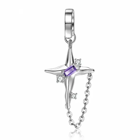 925 Sterlingsilber Vierpunkt Stern Anhänger Lila Zirkonia Y2K Stil Schmuck Charm Zubehör Für Halskette Armband