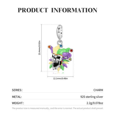 925 Sterling Silver Skull Chief Charm Pendant With Colorful Enamel Rhinestone For DIY Bracelets Jewelry Making Accessories