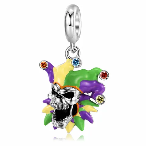 Ciondolo Teschio Capo in Argento Sterling 925 Con Smalto Colorato e Strass Per Braccialetti Fai-da-te Gioielli