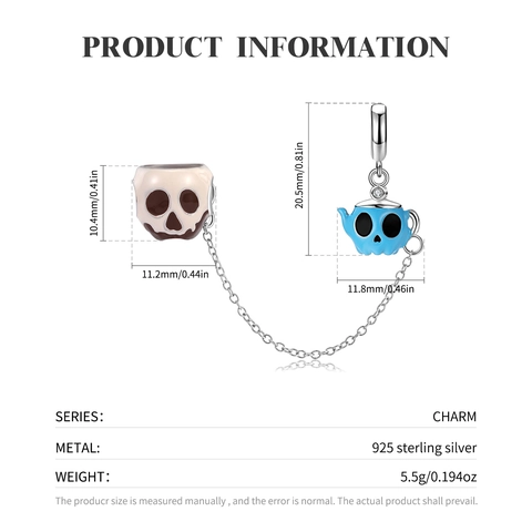 925 Ασημένιο Μενταγιόν Κρανίο Τσαγιέρα Charm Gothic Halloween Μπλε Σμάλτο Στρας DIY Αξεσουάρ Κοσμημάτων