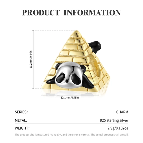 925 Sterling Silver Panda Pyramid Charm Bead Gold Plated Enamel Animal Pendant For DIY Bracelet Jewelry Making Accessory Women