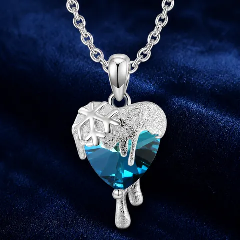 Y2K 925 Sterling Zilveren Hart Hanger Ketting Blauwe Zirconia Sneeuwvlok Vloeibaar Ontwerp Mode Sieraden Voor Dames