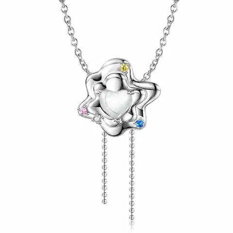 925 Sterling Zilver Vloeiende Ster Hart Hanger Halsketting Met Gekleurde Zirkonia Kwastje Y2K Millennium Stijl Voor Vrouwen