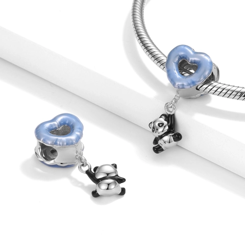 925 Sterling Silver Panda Heart Charm Bead Cute Colorful Enamel Dangle Pendant For Bracelet Making DIY Jewelry Women Gift