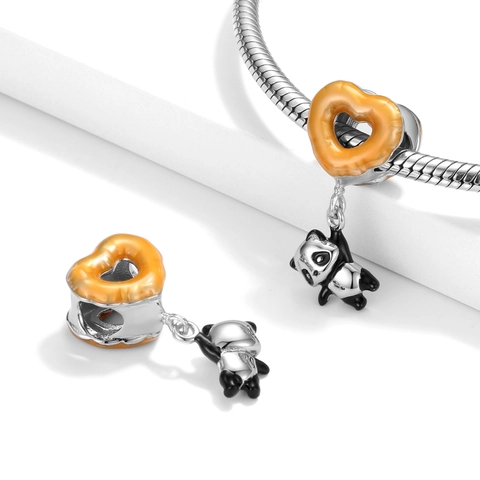925 Sterling Silver Panda Heart Charm Bead Cute Colorful Enamel Dangle Pendant For Bracelet Making DIY Jewelry Women Gift