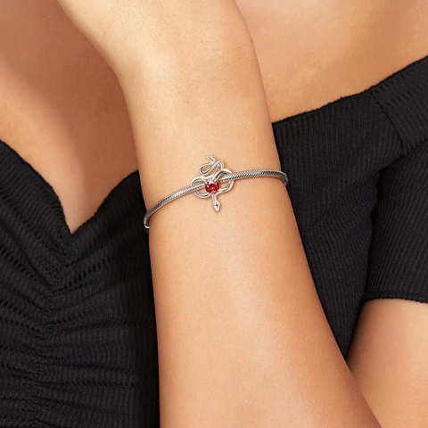 925 Sterling Silver Rattlesnake Birthstone Charm For Bracelet DIY Jewelry Making Infinity Snake Pendant With Zirconia Women Gift