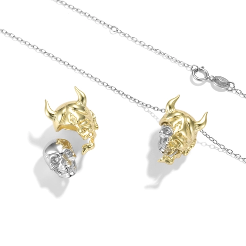 Gothic Punk 925 Sterling Silver Skull Hannya Mask Pendant Necklace For Men Women Gold Plated Artistic Skeleton Jewelry