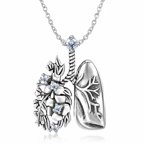 925 Sterling Zilver Anatomische Long Hanger Ketting Met Bloem Strass Asymmetrische Medische Artistieke Sieraden Cadeau Voor Vrouwen