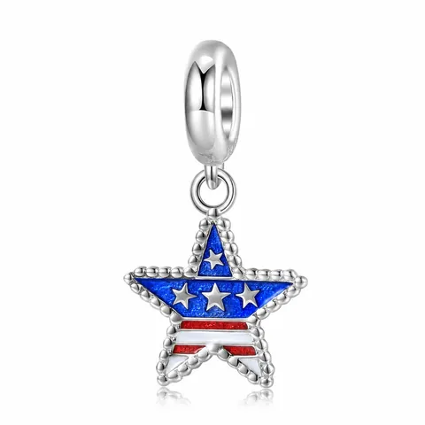 925 Sterling Silver American Flag Star Charm Enamel Pendants For DIY Bracelet Necklace Making Women Fashion Jewelry Gift