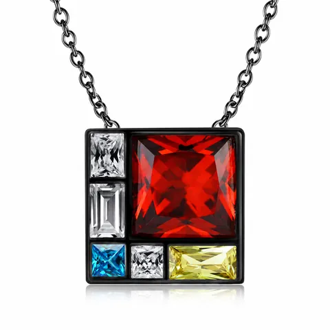 Geometric Multicolor Zirconia Pendant Necklace 925 Sterling Silver Black Gold Electroplated Commute Jewelry For Women Men