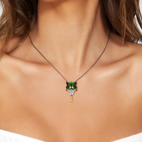 925 Sterling Silver Chinese Lion Dance Skull Pendant Necklace Gothic Enamel Jewelry For Men Women Unisex Necklaces Gifts