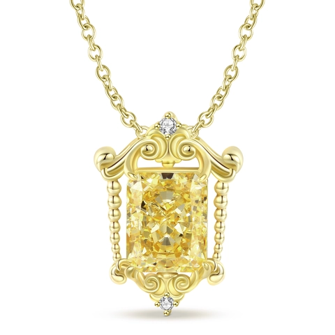 Baroque 925 Sterling Silver Radiant Cut Yellow Zirconia Pendant Necklace 14K Gold Plated Vintage Jewelry For Women