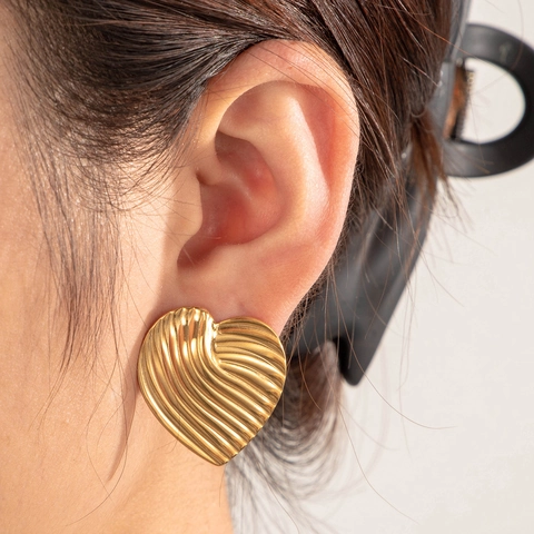 Boucles d'Oreilles Clous Minimalistes en Acier Inoxydable Cœur Texture Coquille pour Femmes Boucles d'Oreilles Vintage Géométriques