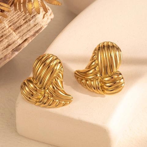 Vintage Roestvrij Stalen Hart Oorknopjes Voor Dames Ribbel Schelp Textuur Ontwerp Stijlvolle Niche Goud Zilver Metalen Oorbellen Sieraden