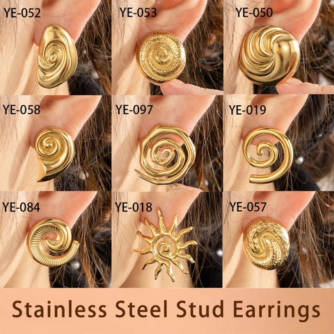 Vintage Stainless Steel Spiral Stud Earrings For Women European Fashion Geometric Sun Shape Gold Plated Earring Jewelry Gift