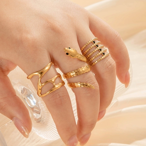 Irregular Stainless Steel Open Rings For Women Men Adjustable Snake Crab Skeleton Hand Punk Gold Silver Finger Jewelry