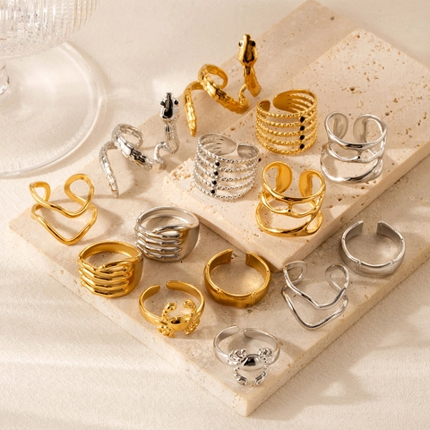 Irregular Stainless Steel Open Rings For Women Men Adjustable Snake Crab Skeleton Hand Punk Gold Silver Finger Jewelry