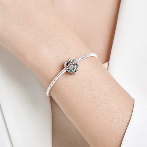 S925 Sterling Silver Swan Charm Bead With Pink Cubic Zirconia Crown Flower Pendant For DIY Bracelet Necklace Women Jewelry