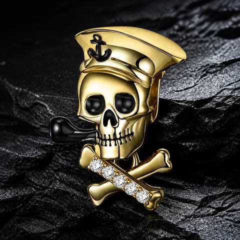 Charm Crâne de Capitaine Pirate en Argent Sterling 925 Incrusté de Strass Gothique Punk Perle Nautique pour Bijoux DIY