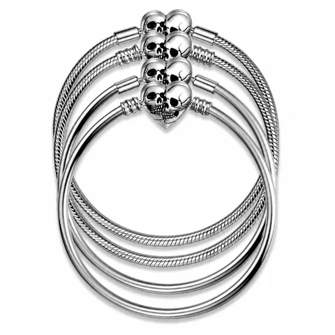 925 Sterling Silver Snake Chain Bracelet Double Skull Heart Clasp Gothic Punk Style DIY Base Chain For Women Jewelry Gift