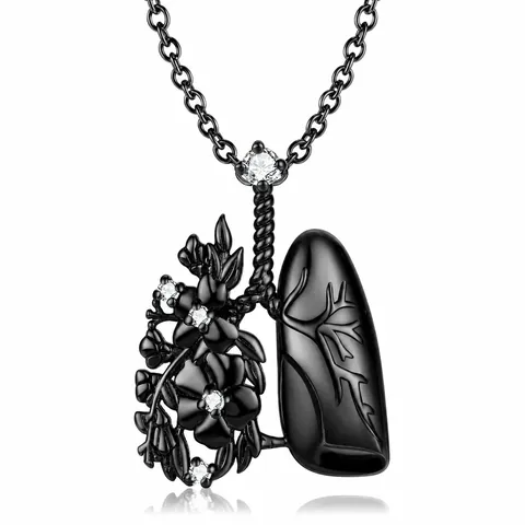 925 Sterling Zilveren Gotische Long Bloem Hanger Ketting Voor Vrouwen Met Strass Donkere Stijl Unieke Anatomie Sieraden