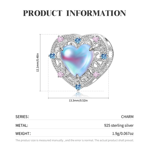 S925 Sterling Silber Herz Anhänger Synthetischer Mondstein Hohle Eingelegte Strass Perle Für DIY Armband Schmuckherstellung Damen