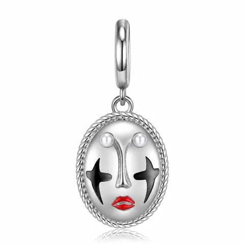 Colgante de Máscara de Payaso de Plata de Ley 925 Esmalte Labios Rojos Ojos de Estrella Perla Artificial Accesorio Artístico DIY