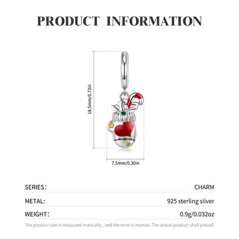925 Sterling Silver Christmas Glove Pendant Charm With Rhinestone DIY Bracelet Accessories For Women Festival Gift