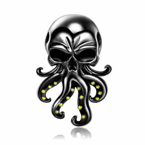 925 Sterling Silver Octopus Skull Charm Gothic Punk Cthulhu Skeleton Bead For Snake Chain Bracelet Dark Style Men Women Jewelry