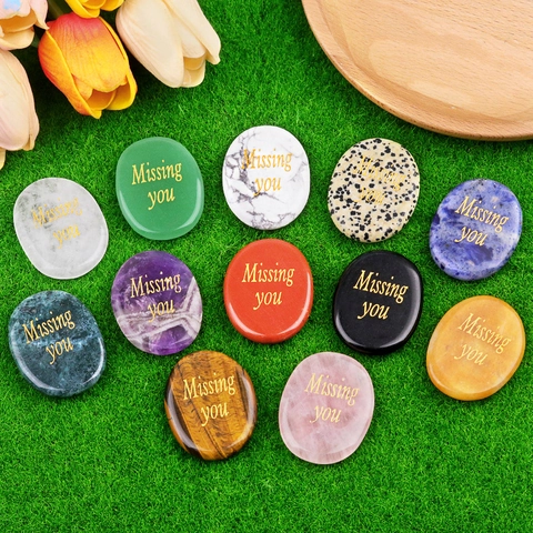 Natural Polished Crystal Healing Palm Stone Engraved Missing You Inspirational Worry Stone For Meditation Memorial Gift