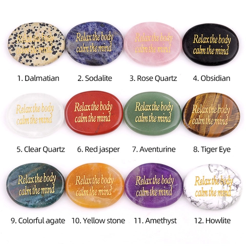 Engraved Natural Semi-Precious Crystal Palm Stone Relax The Body Calm The Mind Worry Stone Polished Healing Stone Meditation Gift