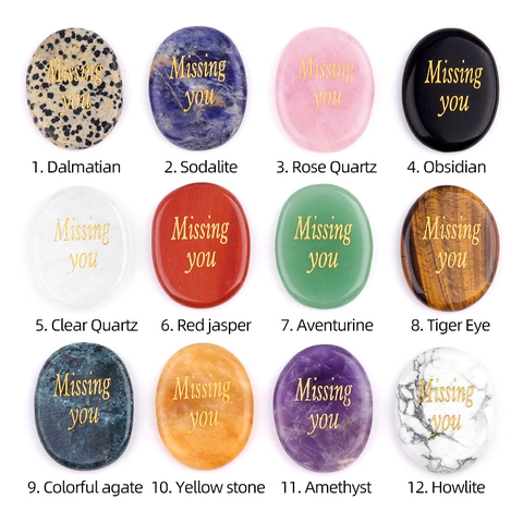 Natural Polished Crystal Healing Palm Stone Engraved Missing You Inspirational Worry Stone For Meditation Memorial Gift