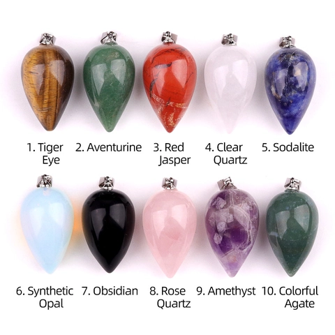 Natural Semi-precious Stone Teardrop Pendant Necklace Alloy Teardrop Crystal Quartz Agate Polished Healing Stone Necklace For Women Jewelry