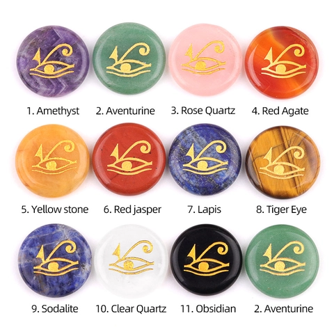 Natural Crystal Agate Eye Of Horus Palm Stone Carved Reiki Energy Meditation Healing Round Disc Spiritual Home Decoration
