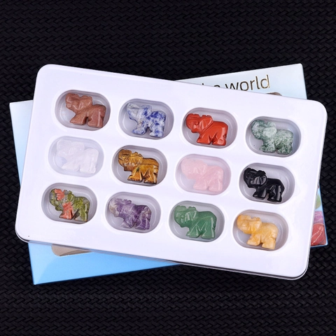 12 Stücke Natürlicher Kristall Achat Geschnitzte Elefantenfigur Set Heilstein Tier Skulptur Für Zuhause Büro Deko Poliertes Stein Ornament