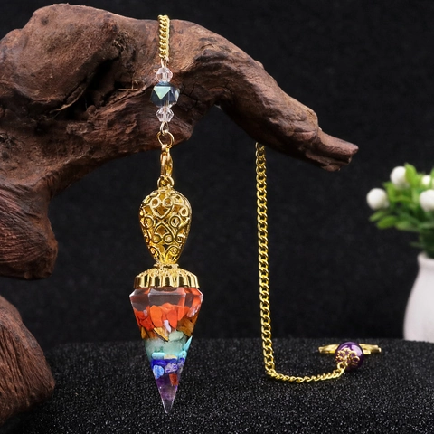 Hexagonal Cone Orgone Pendulum Pendant Necklace Healing Natural Stone Resin With Gold Alloy Chain For Dowsing Meditation Jewelry